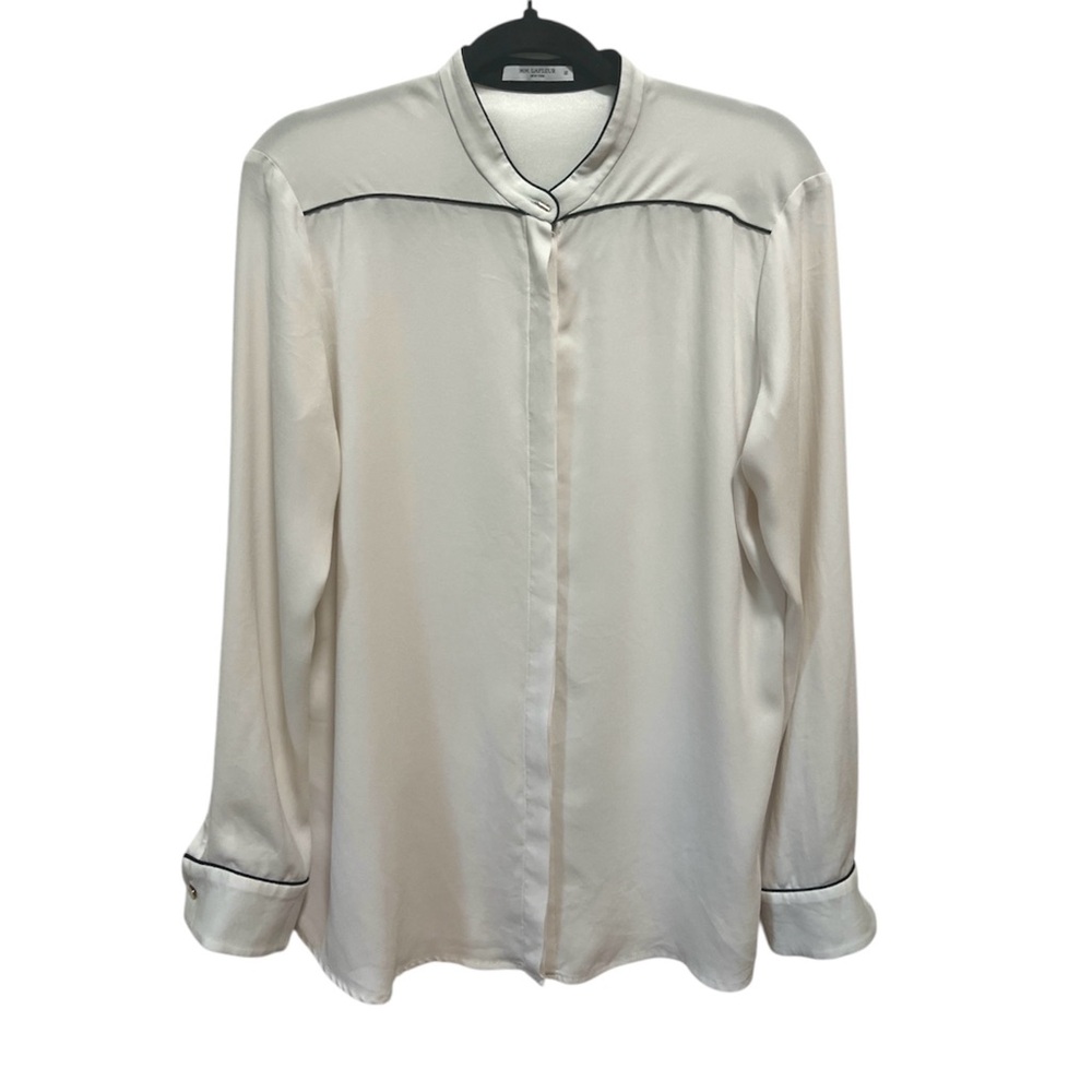 MM LaFleur Long Sleeve Blouse Size 12 Ivory Barton Shirt Quiet Luxury